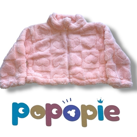 Popopie Other - Fuzzy Fleece Jacket Toddler Zip Up Teddy Coat Plush Heart Size 4Y Popopie